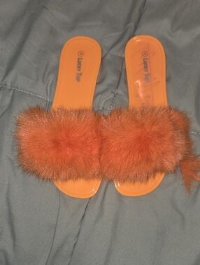 Fashion Nova Orange Faux Fur Slide Sandals